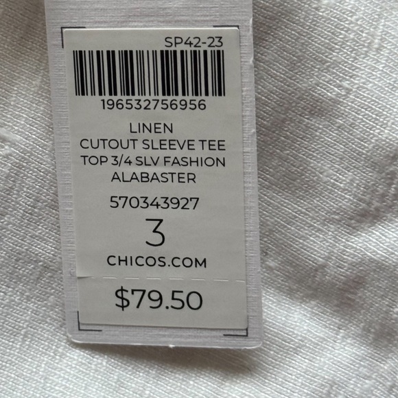 NWT Chico’s Women’s Linen Cut Out Sleeve Tee - Picture 9 of 10